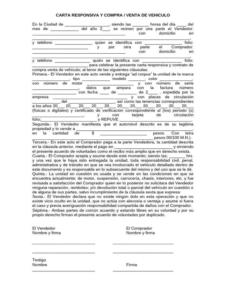 carta responsiva y compra venta vehiculo