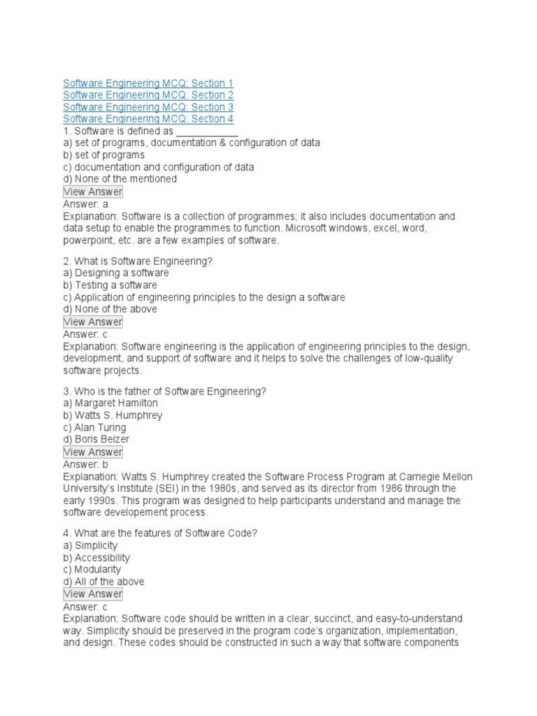 Software Engineering MCQ PDF Software Development Process Software
