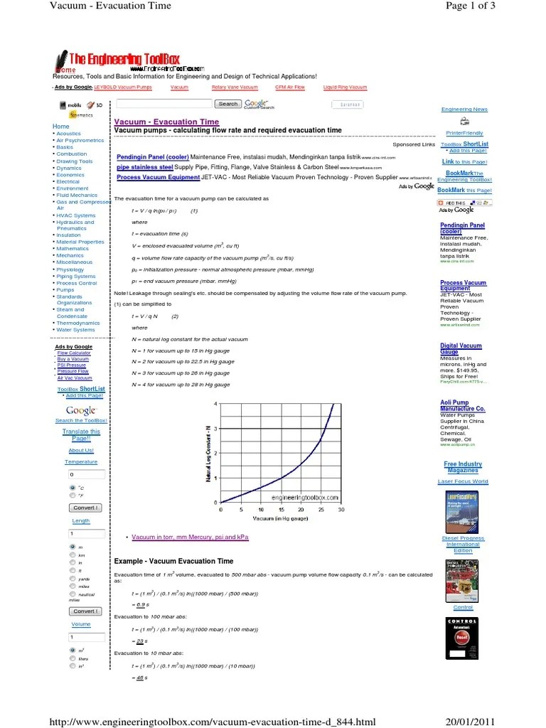 Calculate Time Vacuum PDF Vacuum Pump