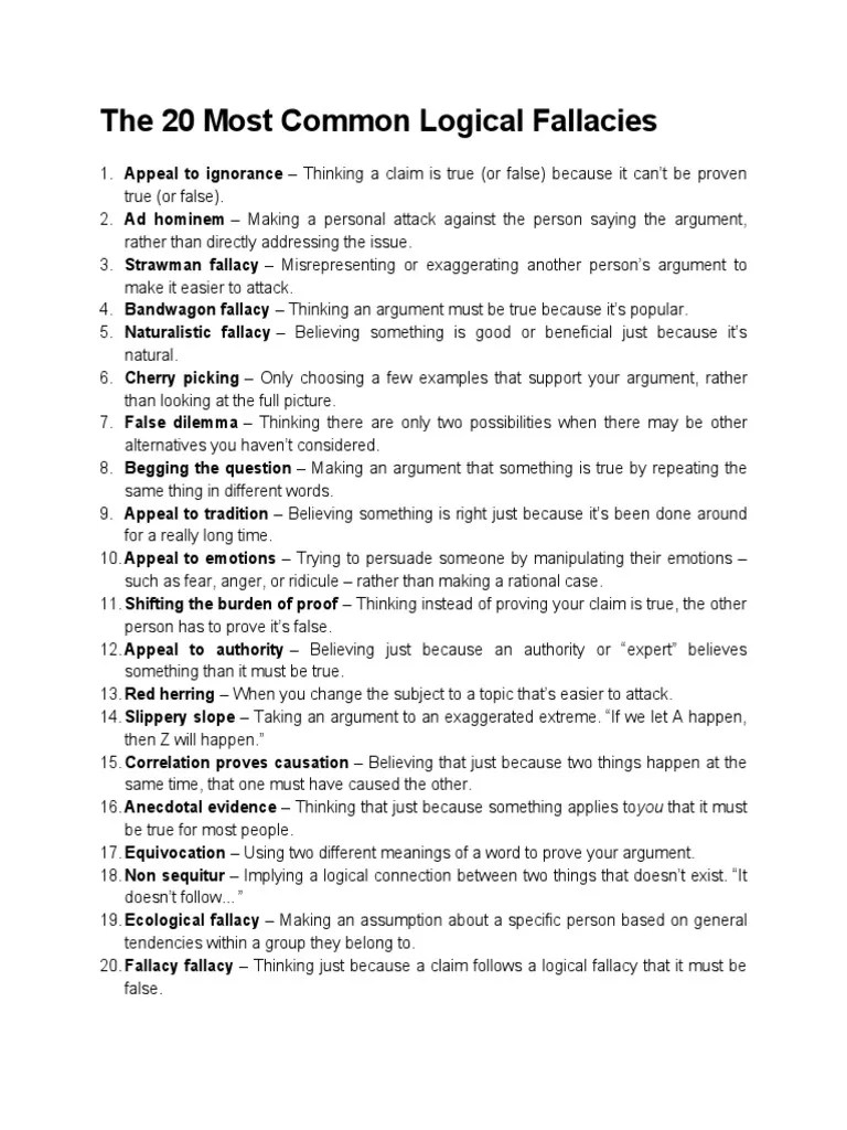 The 20 Most Common Logical Fallacies PDF