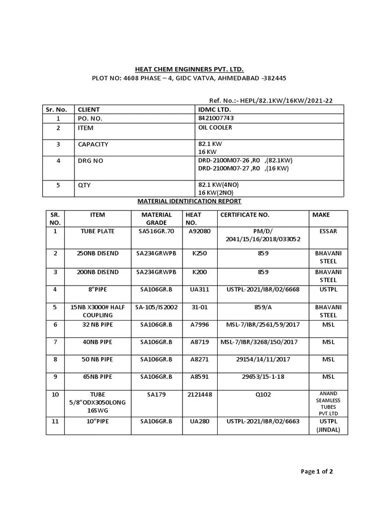 Material Identification Report PDF
