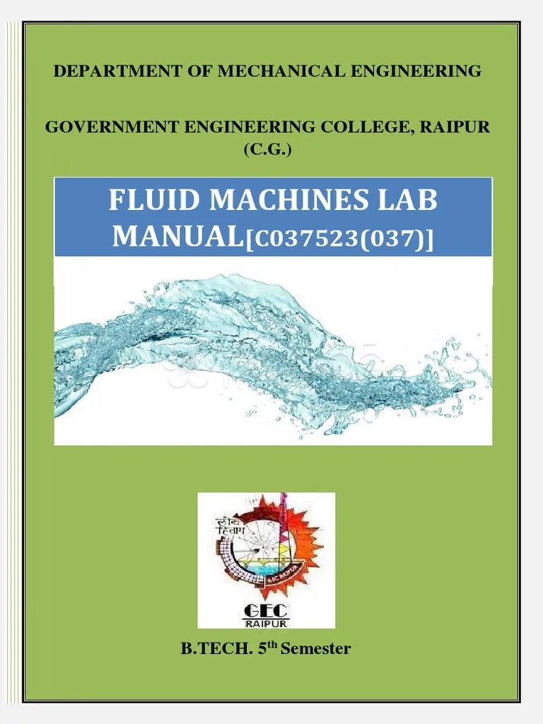 Fluid Machines Lab Manual PDF Pump Engineering