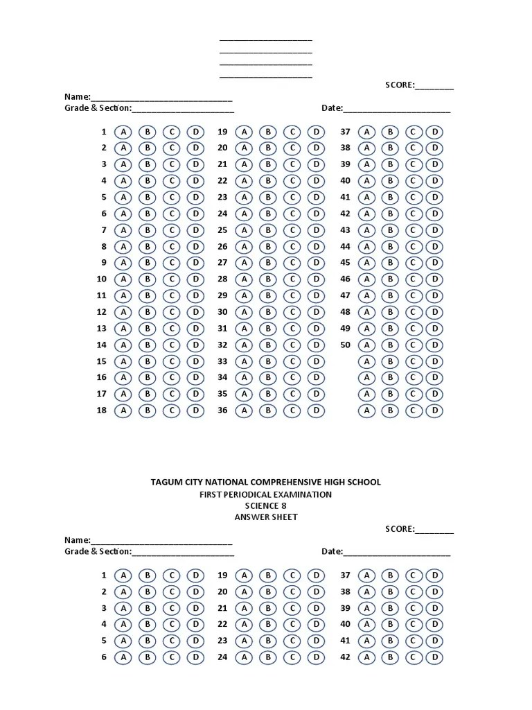 Test Answer Sheet Template 50items | PDF | Tests | Educational Institutions