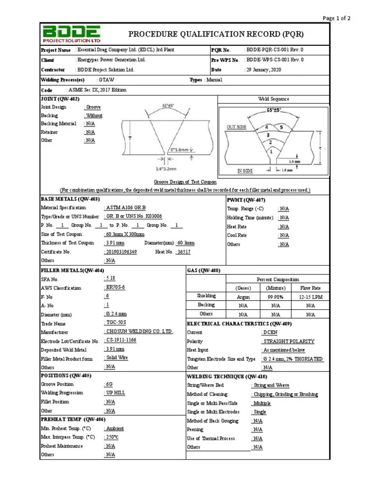 Essential welding procedure qualification record PDF Welding Construction