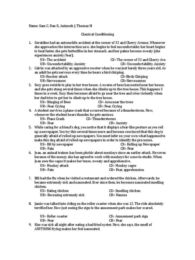 Classical Conditioning Examples 2 PDF Anxiety