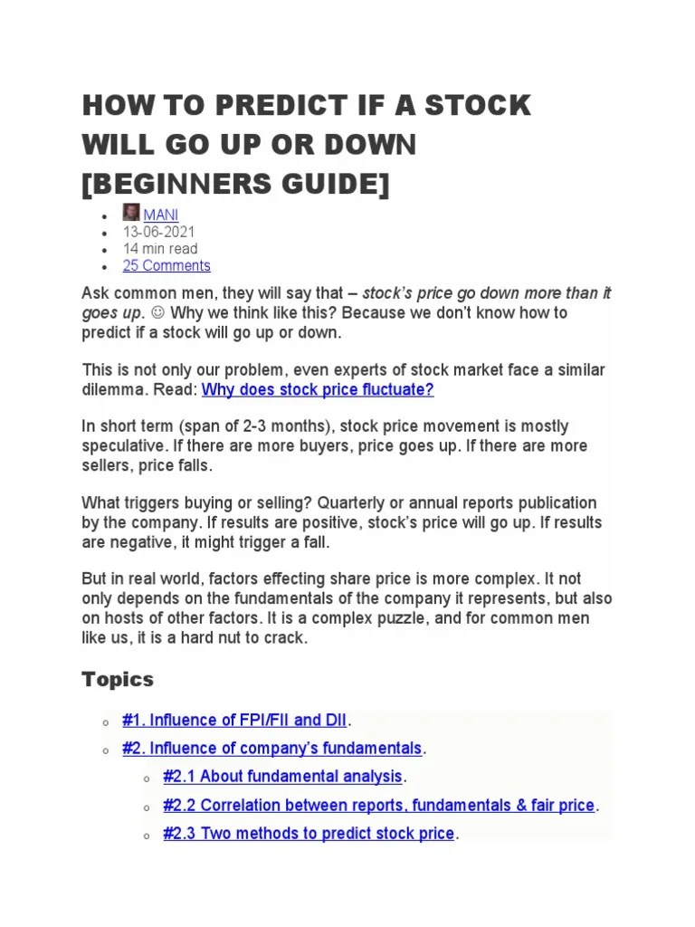 How To Predict If A Stock Will Go Up or Down PDF PriceEarnings