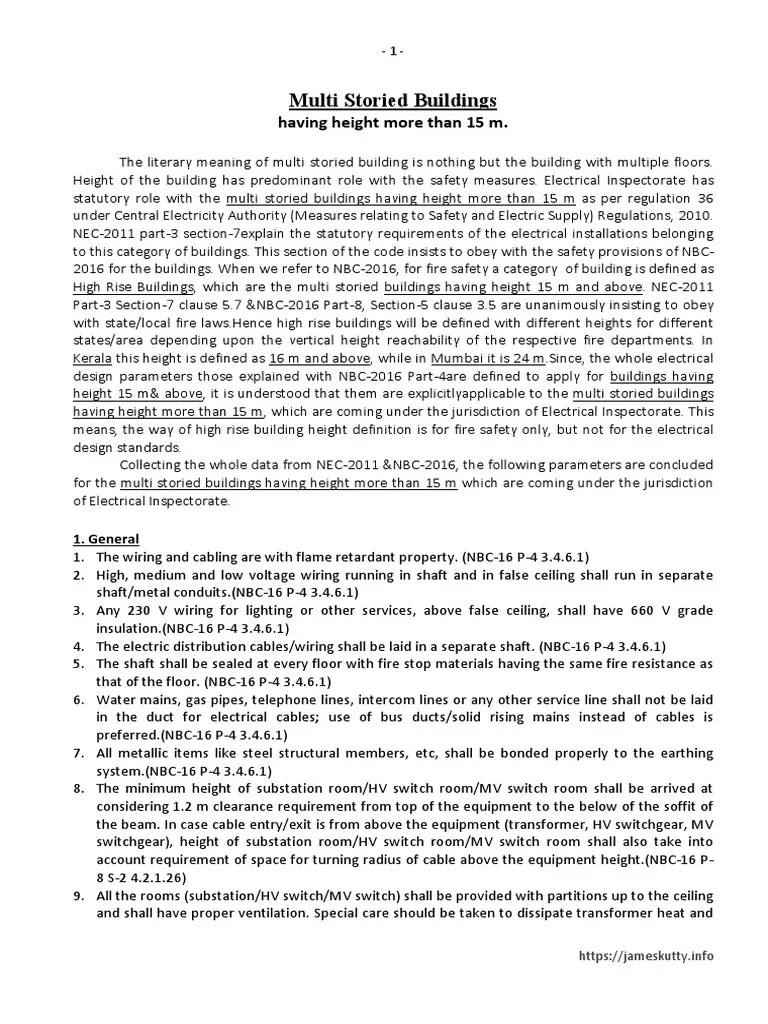Electrical Design Requirements for MultiStoried Buildings over 15 Meters in Height PDF