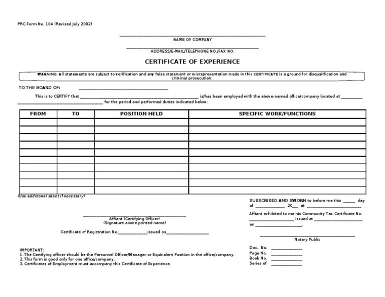 PRC Form No. 104 (Revised July 2002)