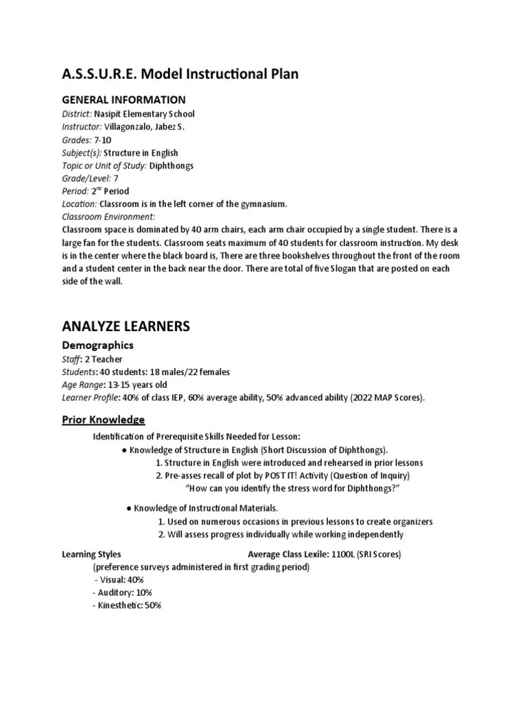 A.S.S.U.R.E. Model Instructional Plan General Information PDF