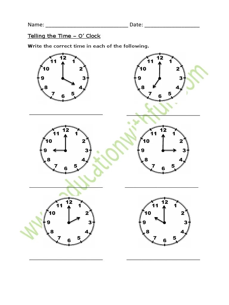 Time O Clock Worksheet 1 PDF