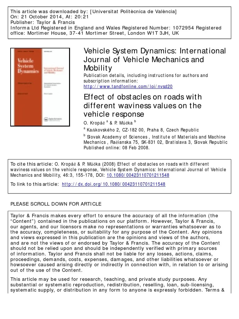 Vehicle System Dynamics International Journal of Vehicle Mechanics and
