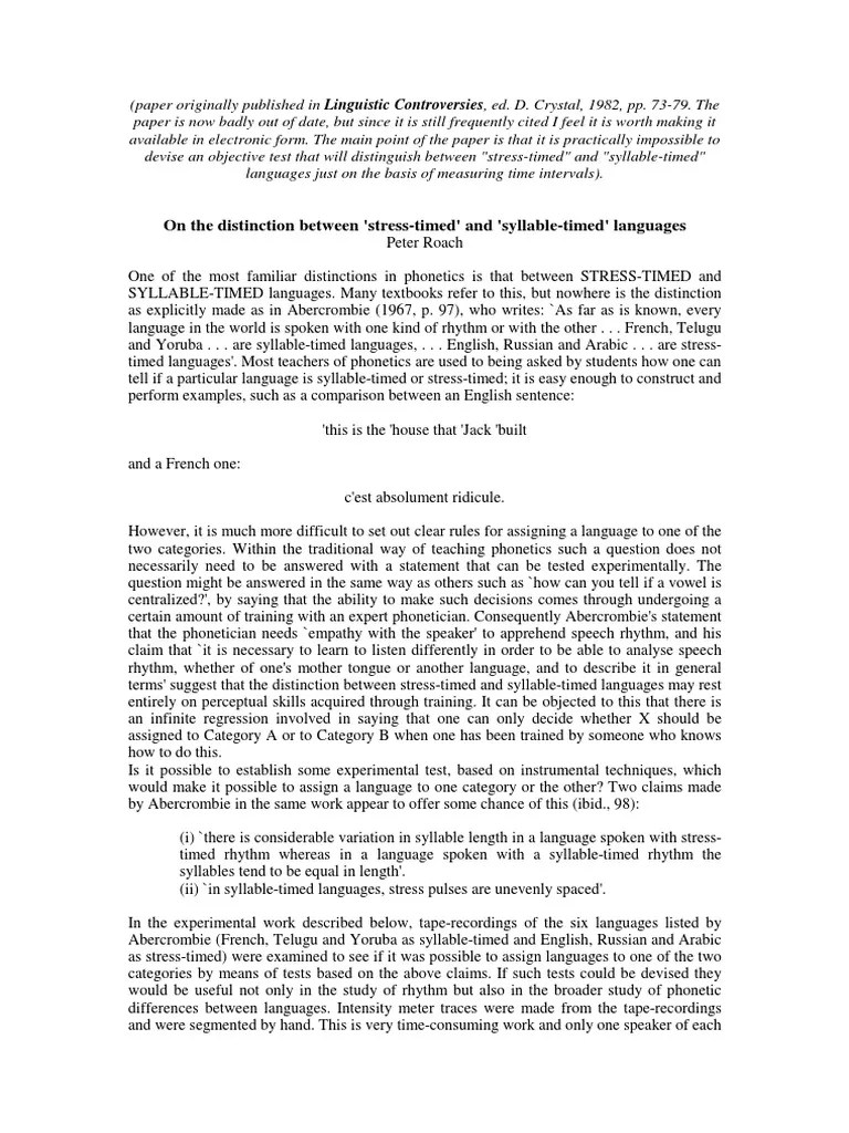 On The Distinction Between 'StressTimed' and 'SyllableTimed