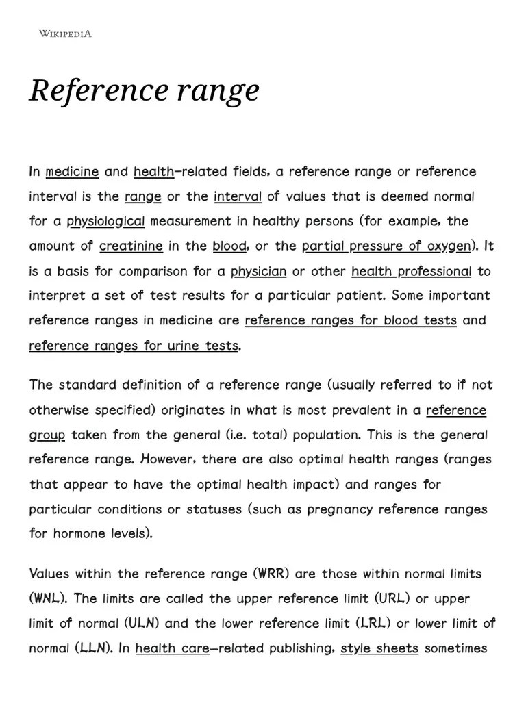 Reference range PDF Reference Range Standard Deviation
