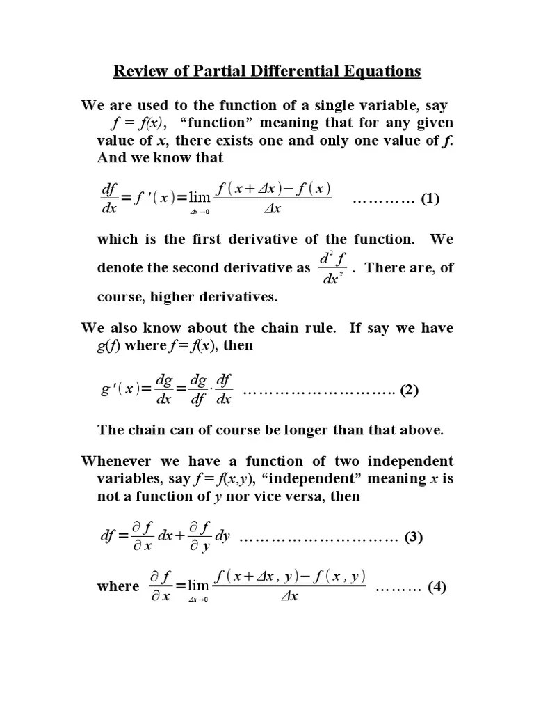 Review of Partial Differential Equations PDF Derivative