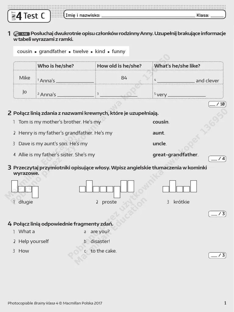 Brainy kl4 Unit Test 4 Dyslexia PDF