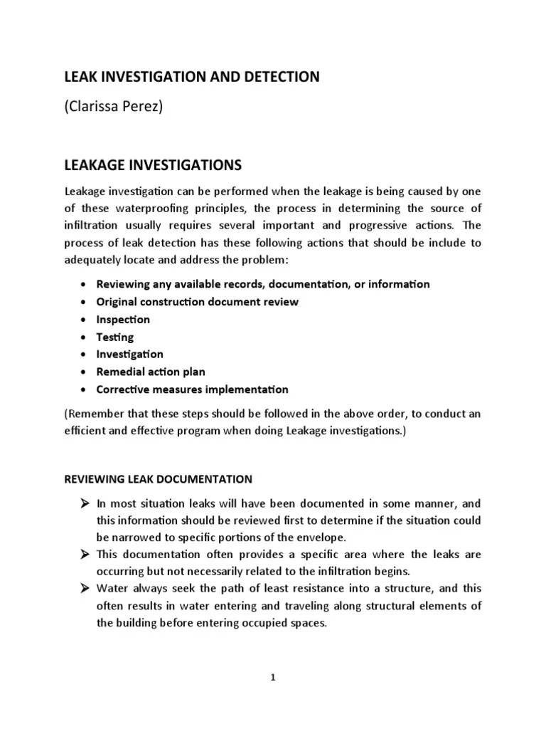 Leak Investigation And Detection Pdf Leak Information