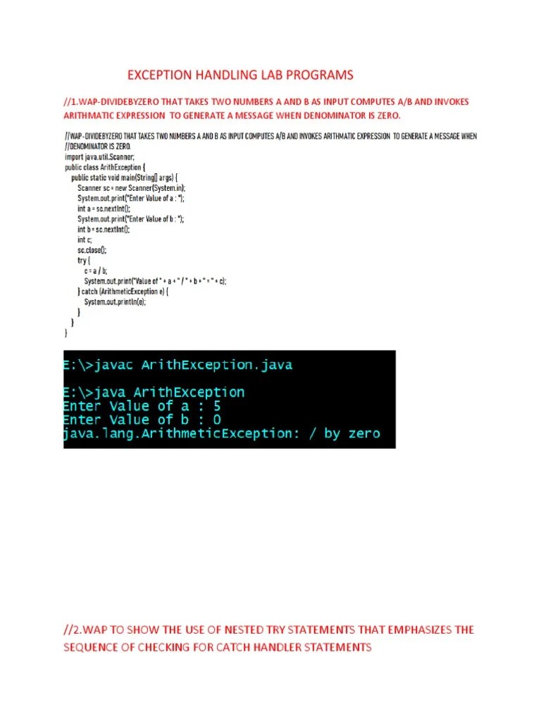 Exception Handling Lab Programs PDF
