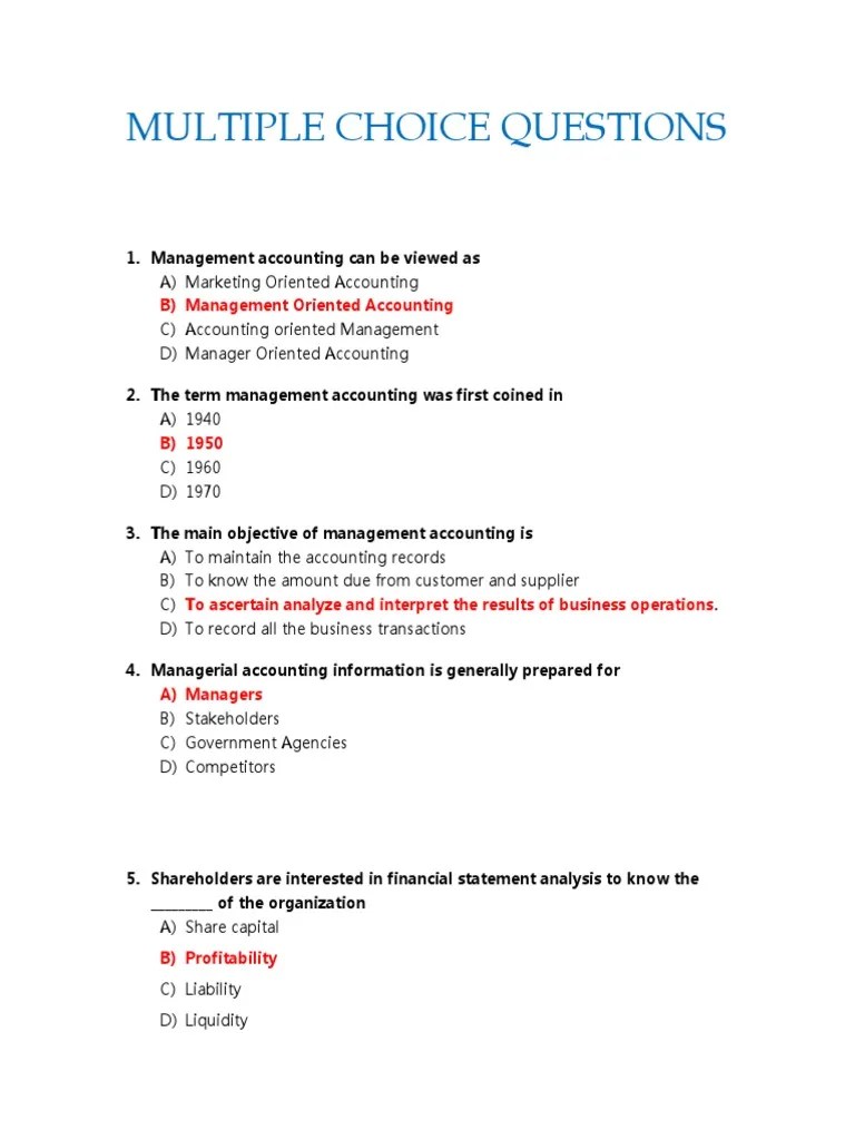 Multiple Choice Questions | PDF | Market Liquidity | Working Capital