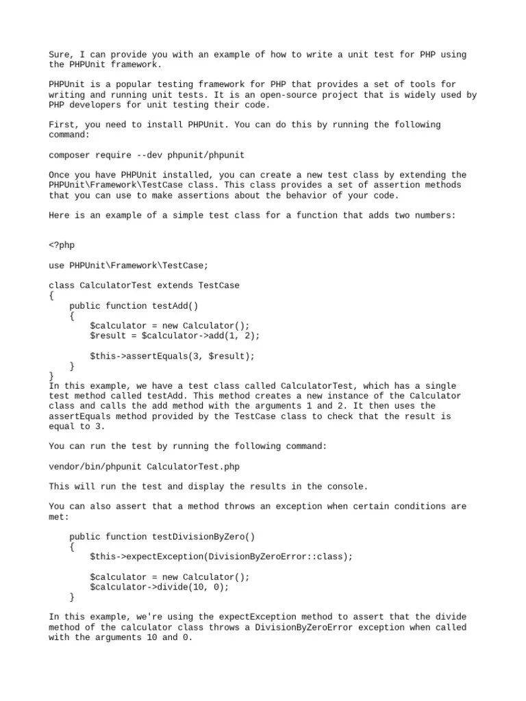 How to write unit tests for PHP code using the PHPUnit framework A