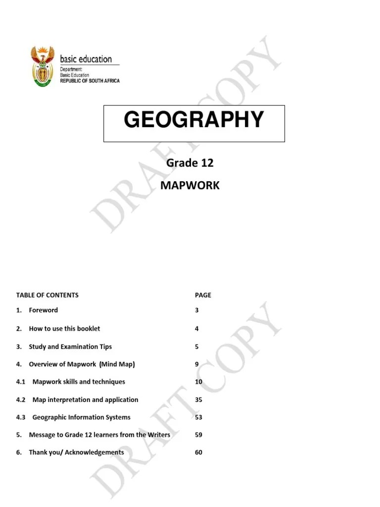 Grade 12 Geography Mapwork Booklet PDF Stream Geographic