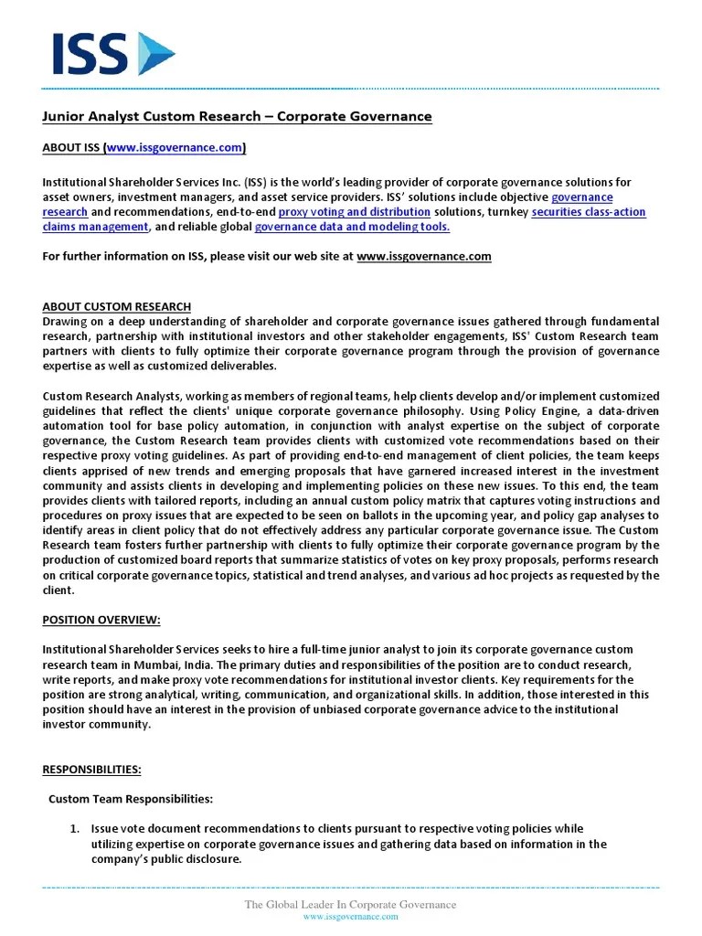 ISS Job Description PDF Corporate Governance Governance