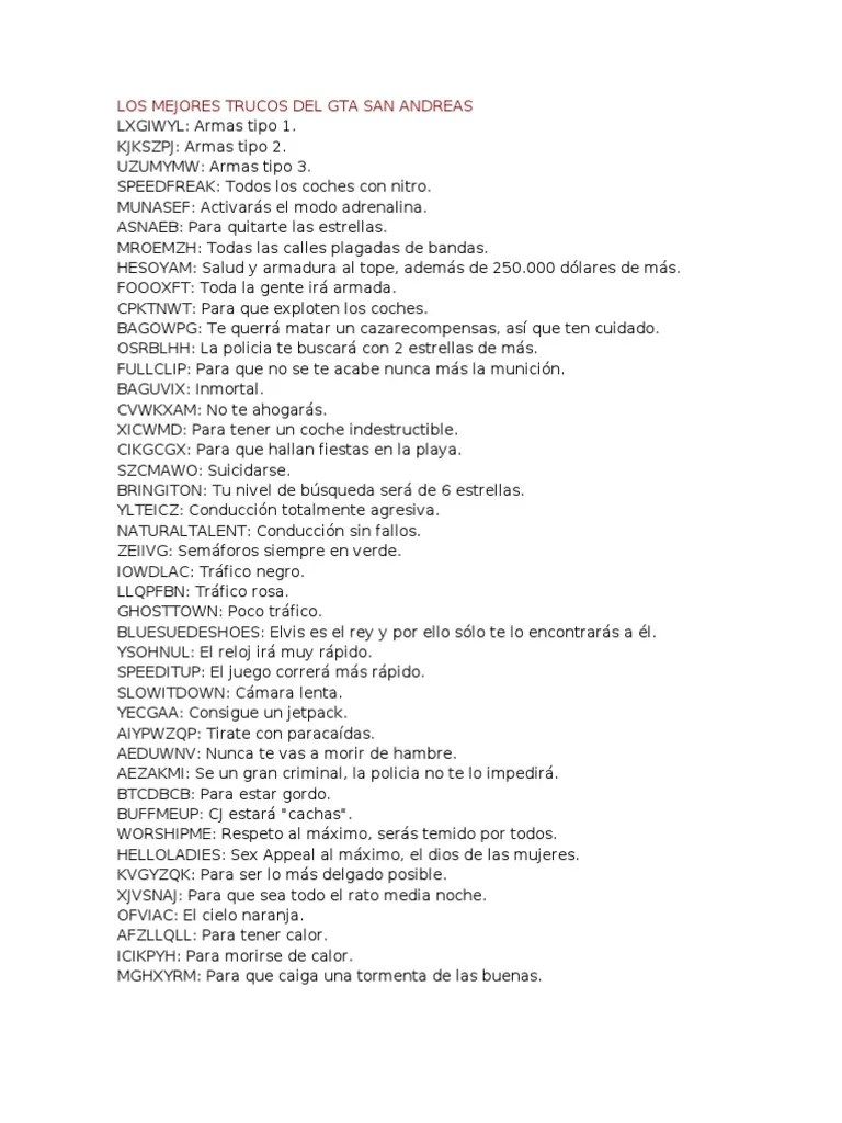 Los Mejores Trucos Del Gta San Andreas