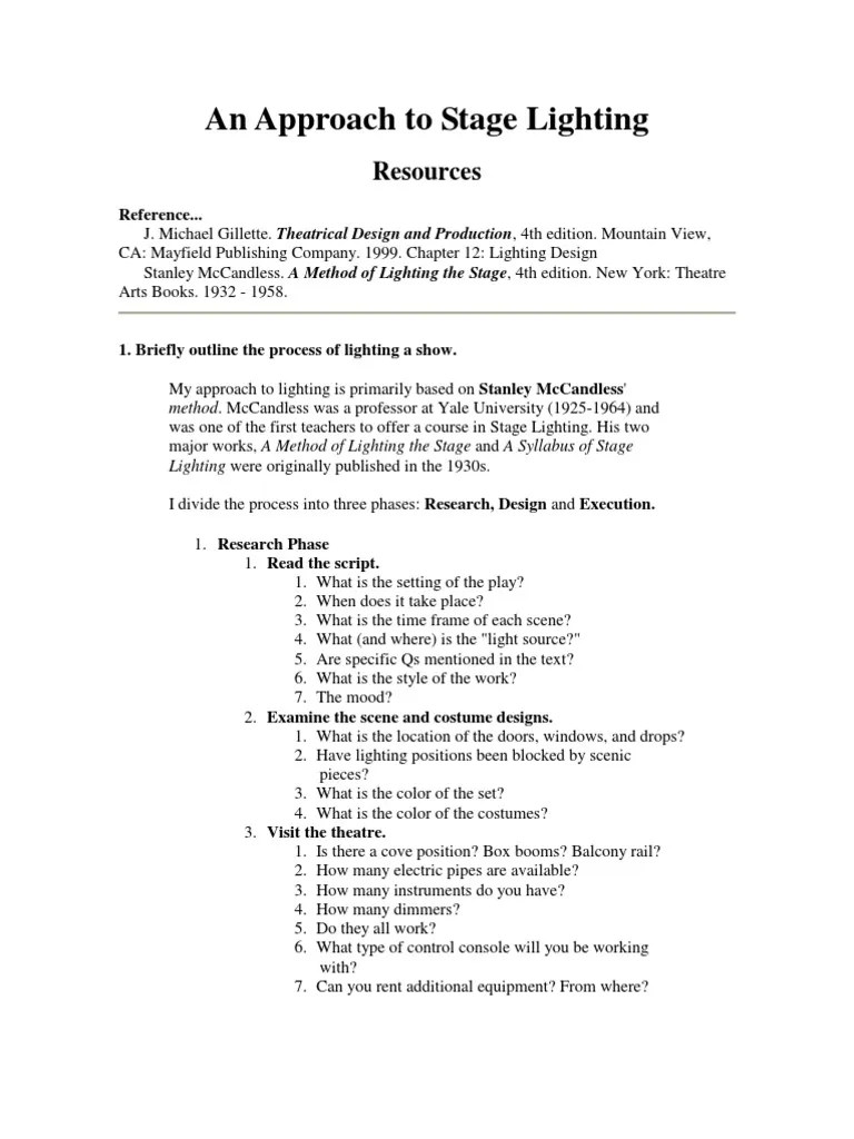 An Approach to Stage Lighting Lighting Theatre