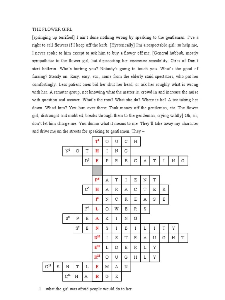 Pygmalion Crossword Puzzle Crossword Learning