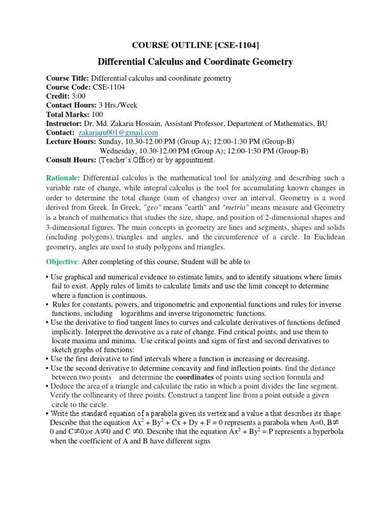 Exploring the Fundamentals of Differential Calculus, Coordinate
