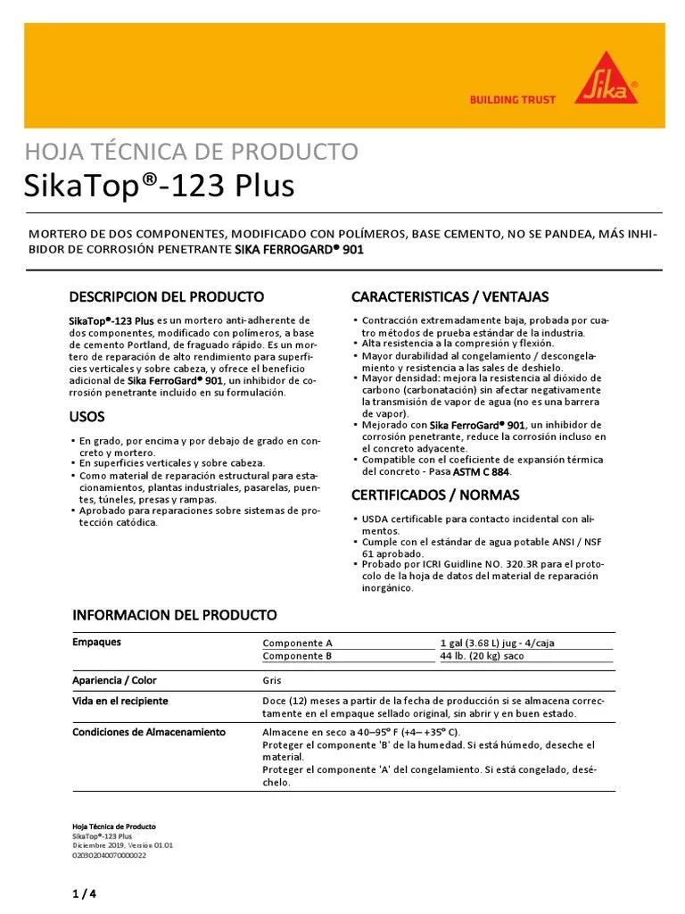 Sikatop 123 Plus PDF Hormigón Cemento