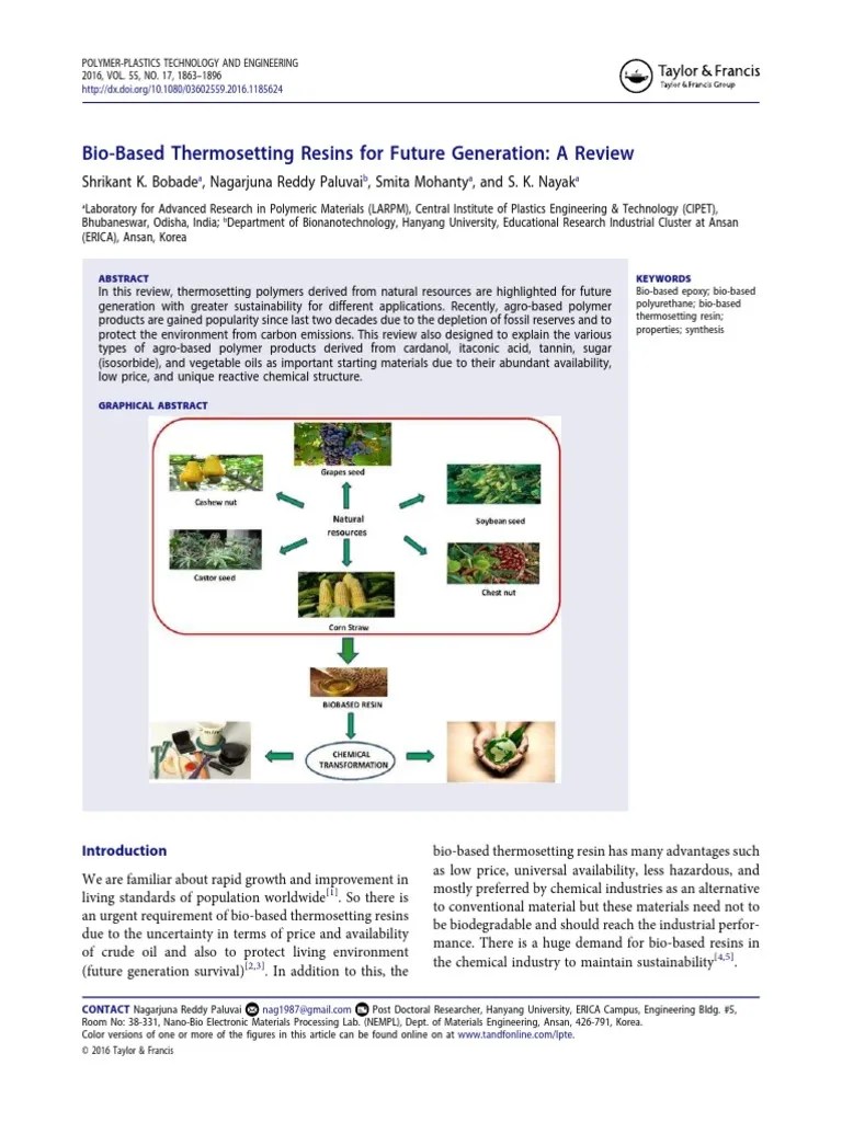 Bio Based Thermosetting Resins For Futur PDF Epoxy Polyurethane