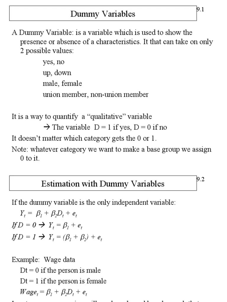 Dummy Variables and Interaction Terms PDF Dummy Variable