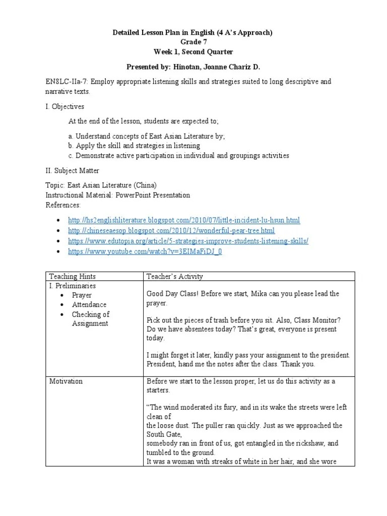 4 A's Lesson Plan PDF Lesson Plan