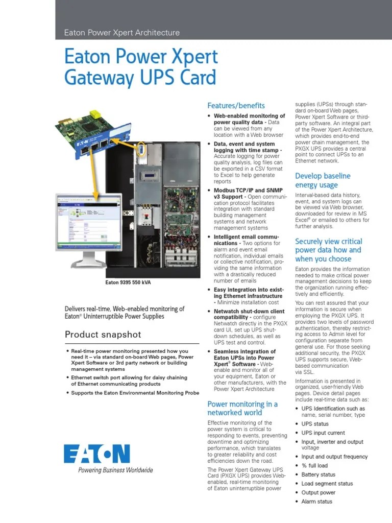 Brochure EATON Power Xpert Gateway UPS Card PDF Port