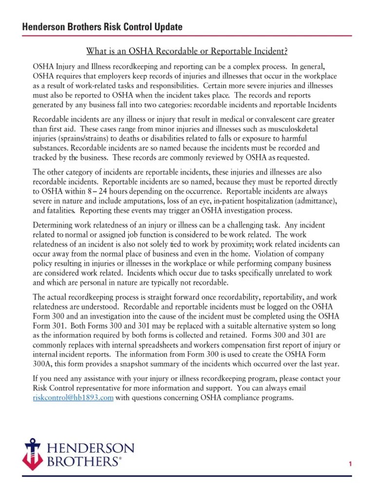 What Is An OSHA Recordable or Reportable Incident PDF
