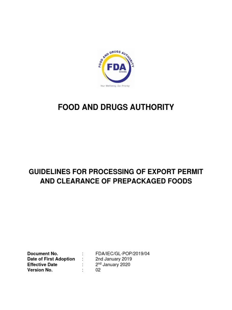 Export Permit and Clearance of Prepackaged Food Guideline Download