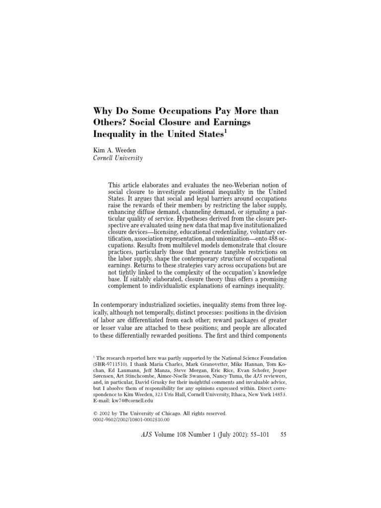 Weeden (2002) Why Do Some Occupations Pay More Than Others Social