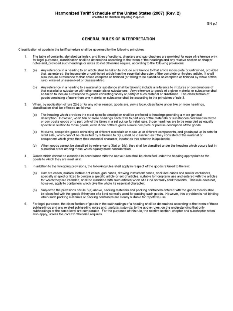Harmonized Tariff Schedule Ann Tariff Customs