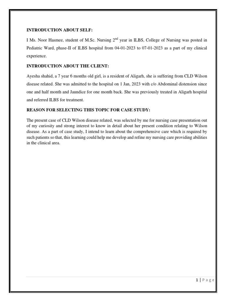 Wilsons Case Study PDF Cirrhosis Liver