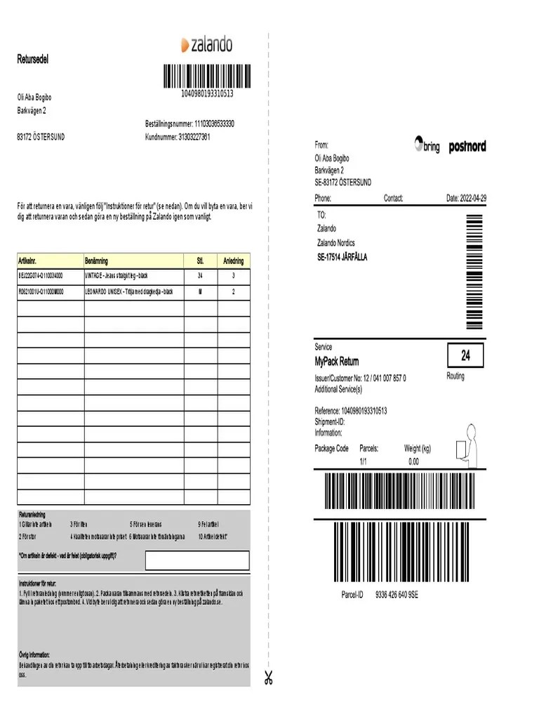 Return Label PDF