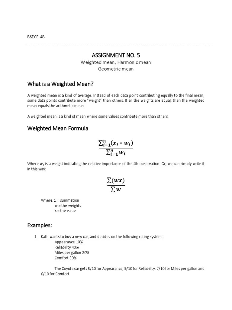 5 Weighted, Harmonic, Geometric Mean PDF Mean Arithmetic Mean