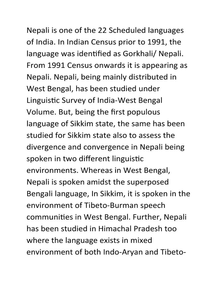 Nepali Language Distribution in Sikkim State PDF