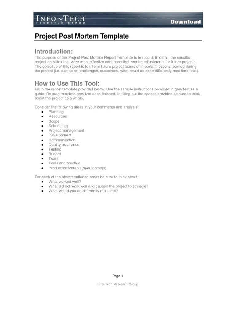 Post Mortem Report Project Management Cognition