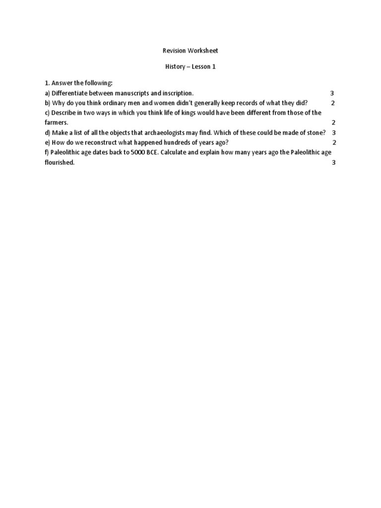 Revision Worksheet History Lesson 1 PDF