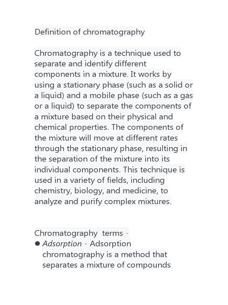 Definition of Chromatography PDF Chromatography Elution