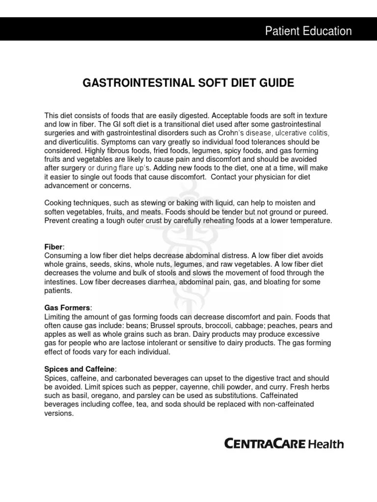 GI Gastrointestinal Soft Diet PDF Foods Diet & Nutrition