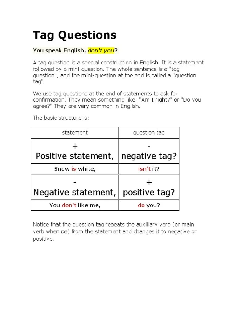 Tag Questions Correction PDF Question Linguistic Morphology