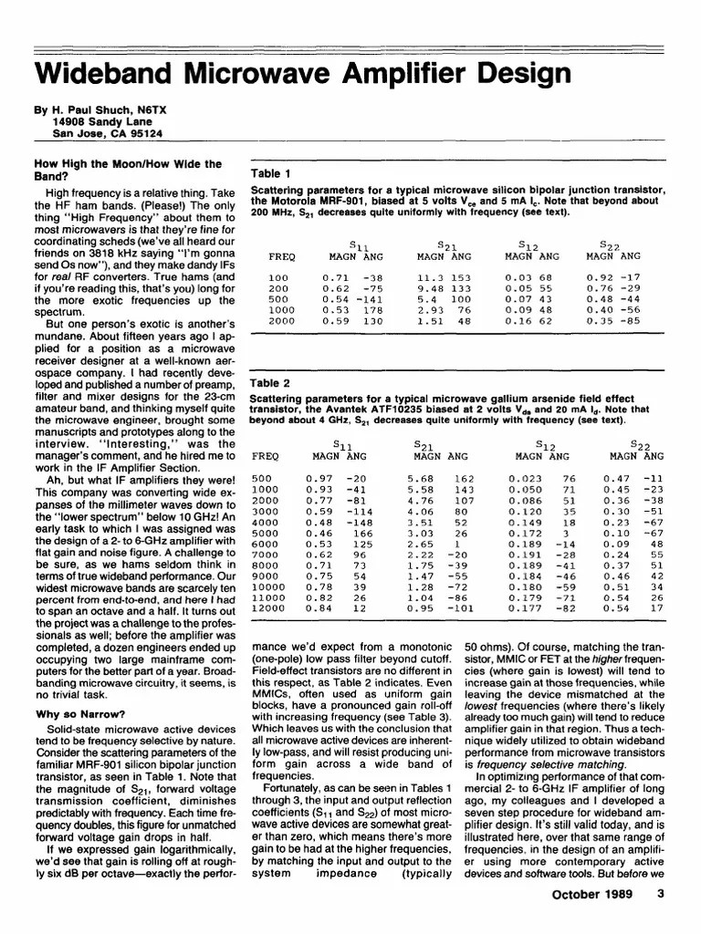 Wideband Microwave Amplifier Design PDF