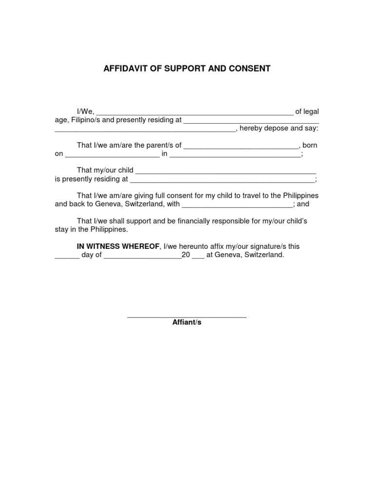 Philippines Affidavit of Support and Consent