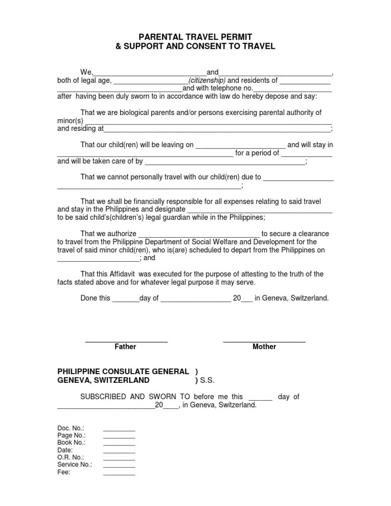 Philippines Parental Travel Permit